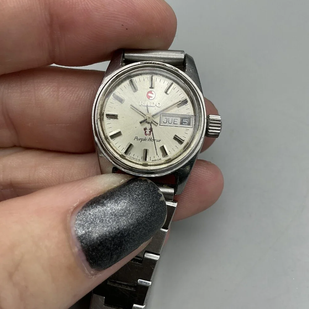 Vintage Rado Purple Horse Womens Watch 22mm Day Date NON WOKING For Parts 7